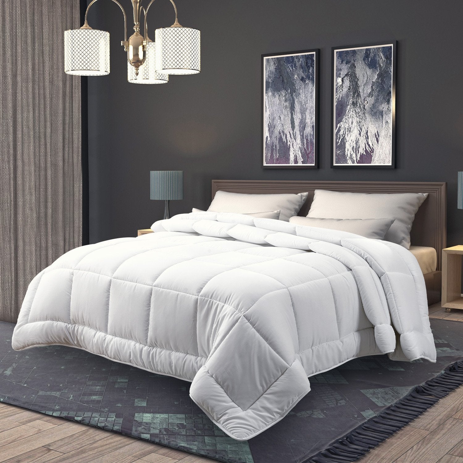 Laura Hill 500GSM Goose Down Feather Comforter in super king size, featuring a luxurious cotton cover and plush goose down filling.